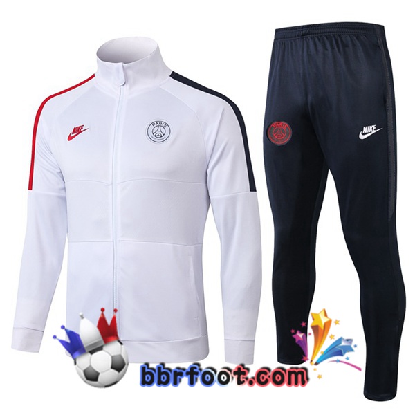 Veste Survetement Foot PSG NIKE Blanc Noir Rouge 19/20