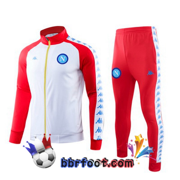 Veste Survetement Foot SSC Naples Blanc Rouge Col haut 19/20