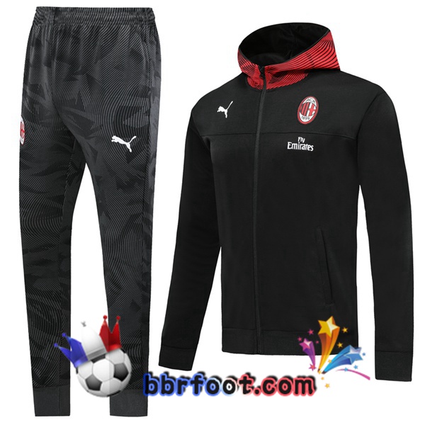 Capuche Survetement Foot AC Milan Noir 19/20 Capuche Survetement Foot AC Milan Noir 19/20