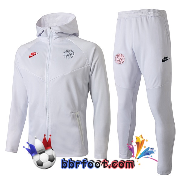 Capuche Survetement Foot Paris PSG Blanc 19/20 Capuche Survetement Foot Paris PSG Blanc 19/20