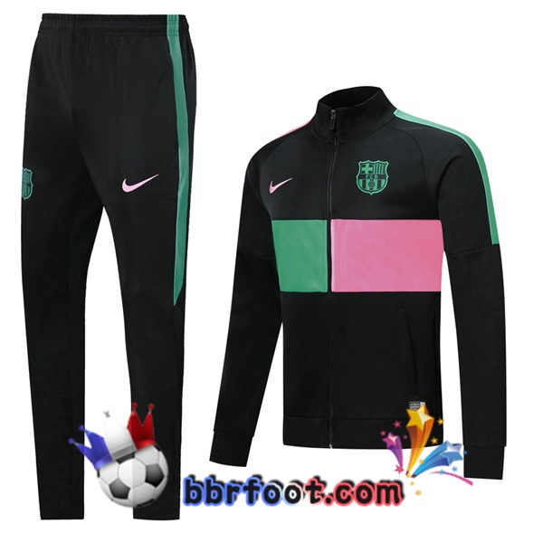 Veste Survetement Foot FC Barcelone Noir Vert Rose 19/20