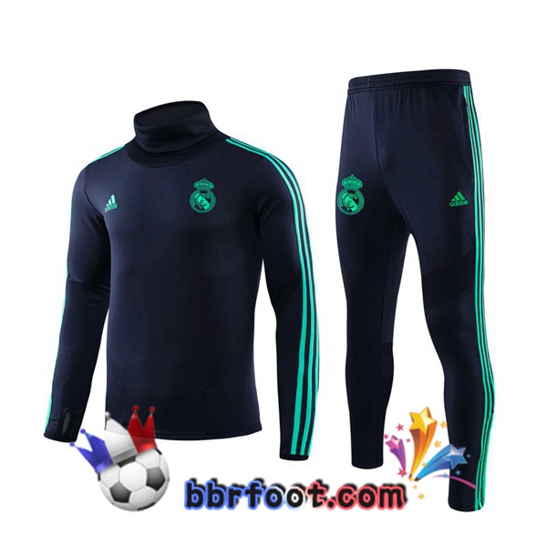 Survetement Foot Real Madrid Cyan Col Haut 19/20