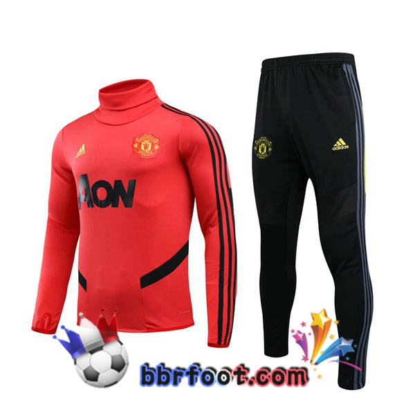 Survetement Foot Manchester United Rouge Col Haut 19/20