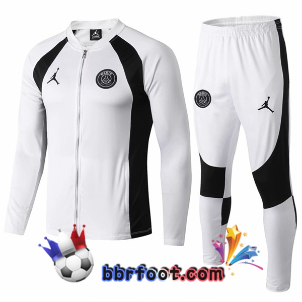 Veste Survetement Foot PSG Jordan Blanc Noir 19/20