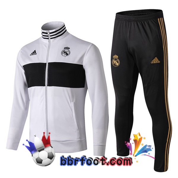 Veste Survetement Foot Real Madrid Blanc Noir 19/20 Veste Survetement Foot Real Madrid Blanc Noir 19/20