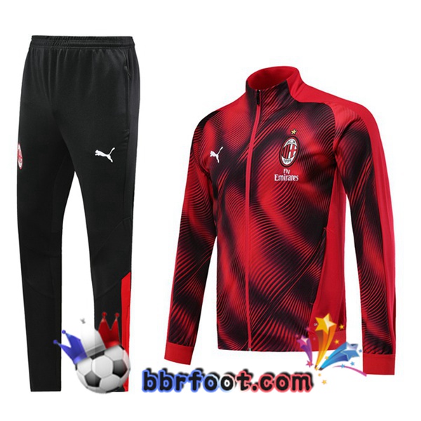 Veste Survetement Foot AC Milan Rouge Noir 19/20
