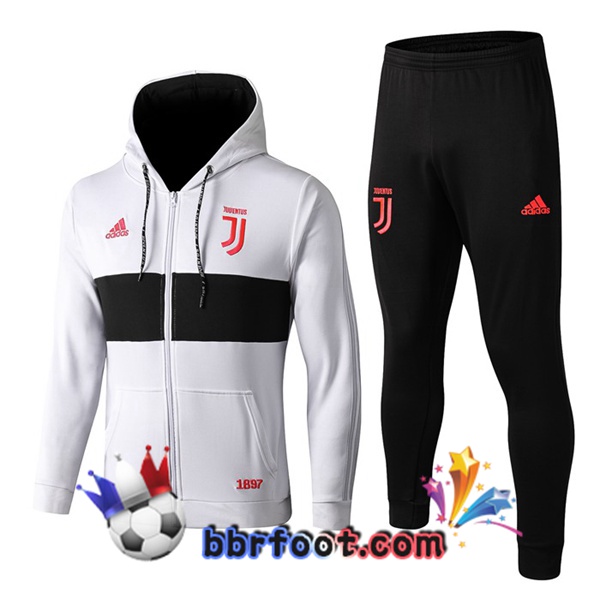 Capuche Survetement Foot Juventus Blanc Noir 19/20