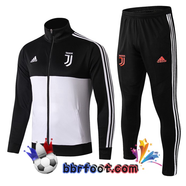 Veste Survetement Foot Juventus Blanc Noir Col haut 19/20