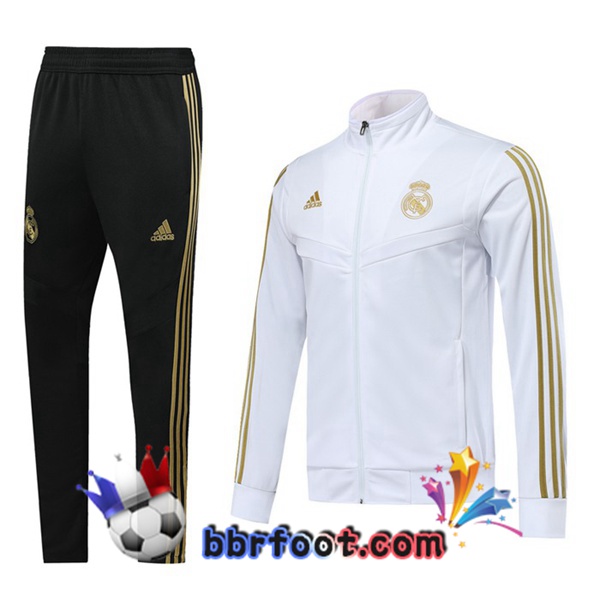 Veste Survetement Foot Real Madrid Blanc Jaune 19/20