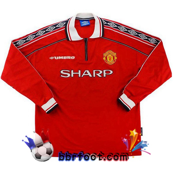 Maillots Retro Foot Vintage Manchester United Manche longue Domicile 1998 1999