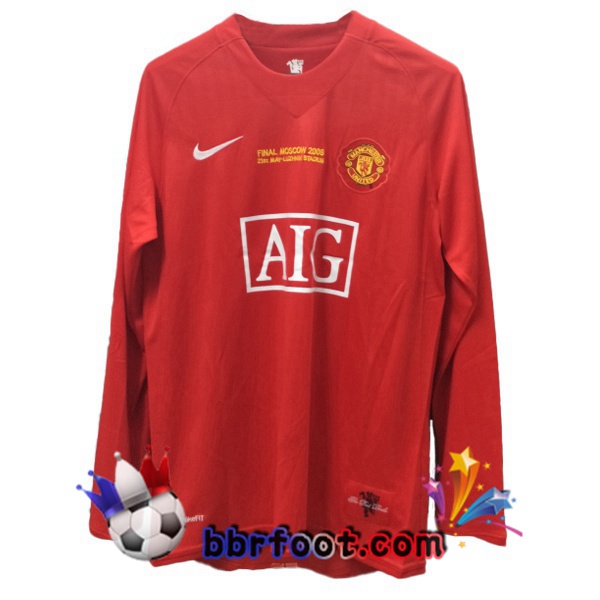 Maillots Retro Foot Vintage Manchester United Champion Manche longue Domicile 2007 2008