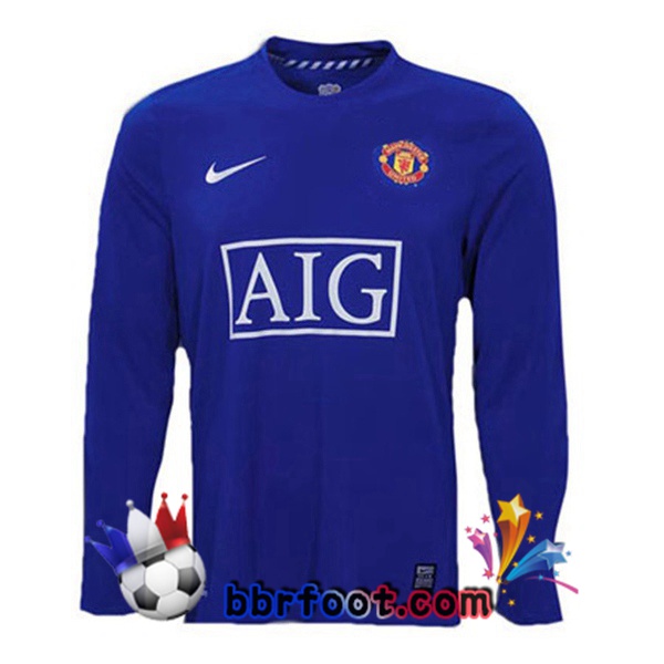 Maillots Retro Foot Vintage Manchester United Manche longue Exterieur 2007 2008