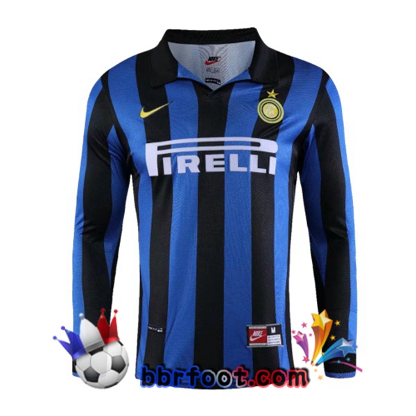 1998-1999 Inter Milan Domicile Retro Maillot de Foot Manche Longue Bleu Noir