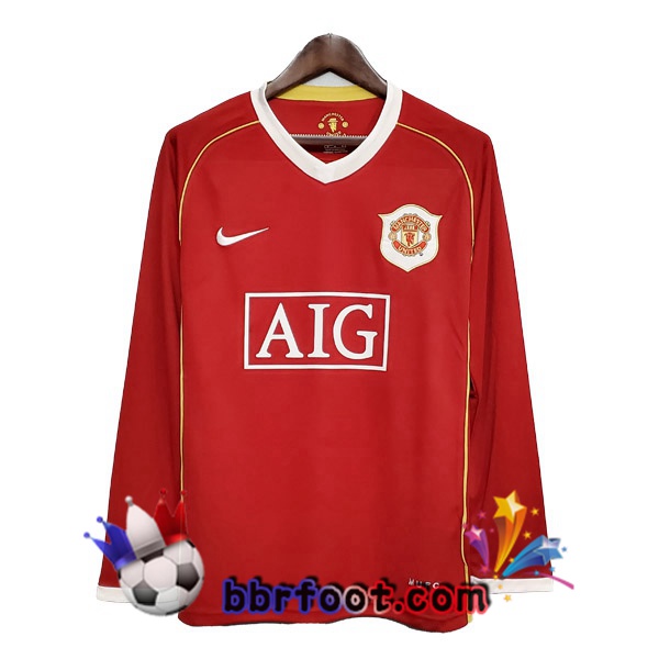 2006-2007 Manchester United Domicile Retro Maillot de Foot Manche Longue Rouge
