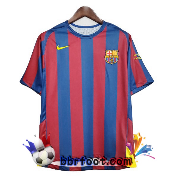 2006 UEFA Champions League FC Barcelone Domicile Retro Maillot de Foot Bleu