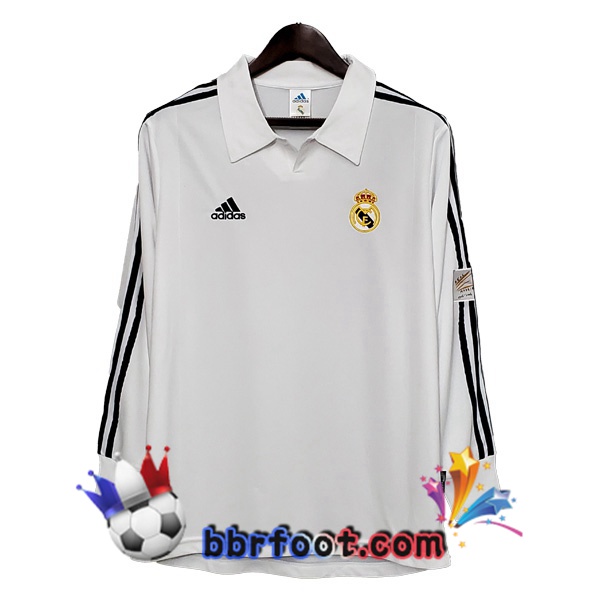 2002 Real Madrid Domicile Retro Maillot de Foot Manche Longue Blanc