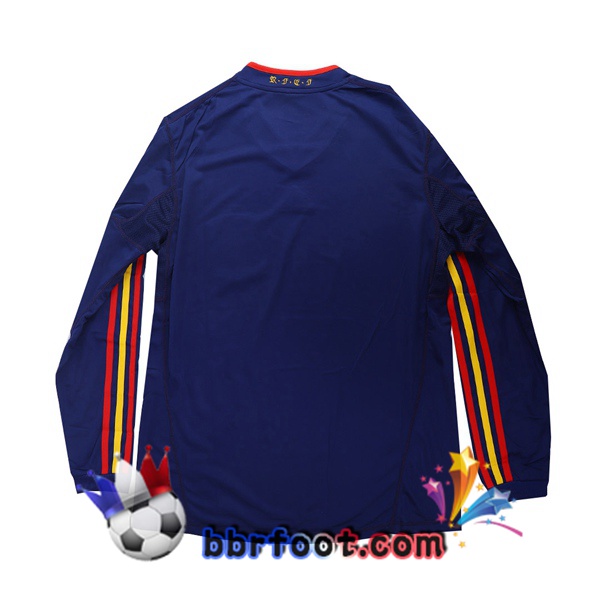 2010 Espagne Exterieur Retro Maillot de Foot Manche Longue Bleu