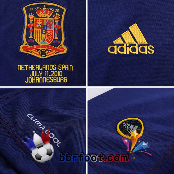 2010 Espagne Exterieur Retro Maillot de Foot Manche Longue Bleu