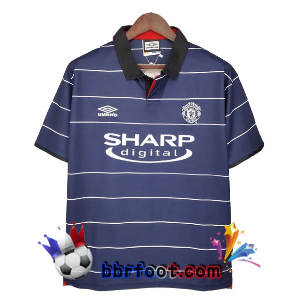 1999-2000 Manchester United Exterieur Retro Maillot de Foot Bleu Royal