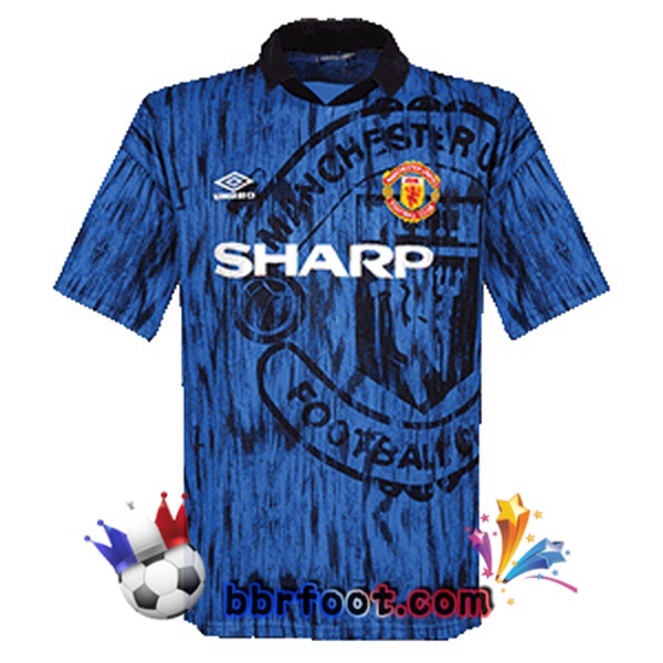 1992-1993 Manchester United Exterieur Retro Maillot de Foot Bleu