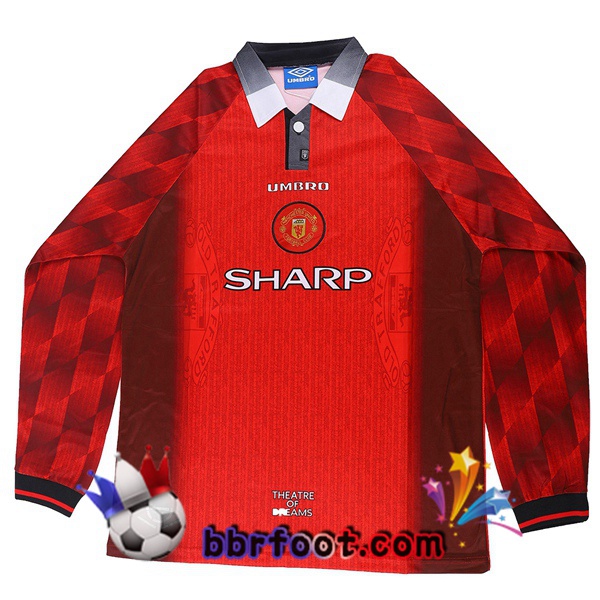 1996-1997 Manchester United Domicile Retro Maillot de Foot Manche Longue Rouge