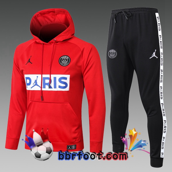 Veste A Capuche Survetement Foot PSG Jordan Enfants Rouge 20/21