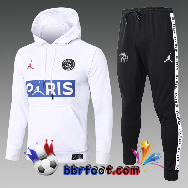 Veste A Capuche Survetement Foot PSG Jordan Enfants Blanc 20/21