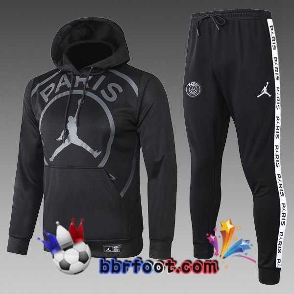 Veste A Capuche Survetement Foot PSG Jordan Enfants Noir 20/21