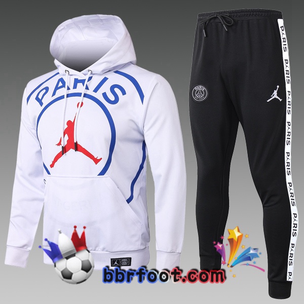 Veste A Capuche Survetement Foot PSG Jordan Enfants Blanc 20/21