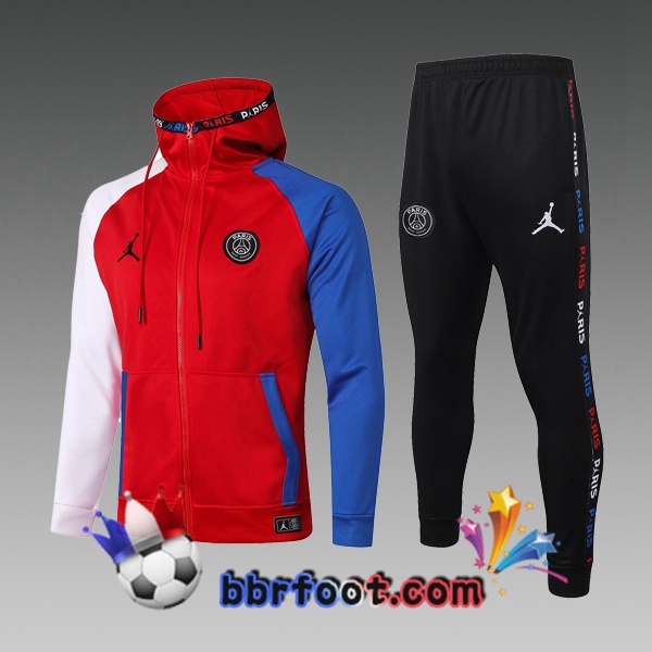 Veste A Capuche Survetement Foot PSG Jordan Enfants Rouge Blanc Bleu 20/21