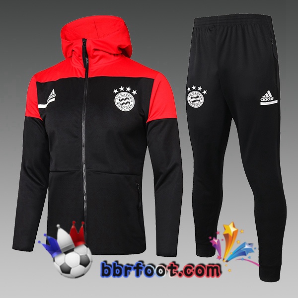 Veste A Capuche Survetement Foot Bayern Munich Enfant Noir Rouge 20/21