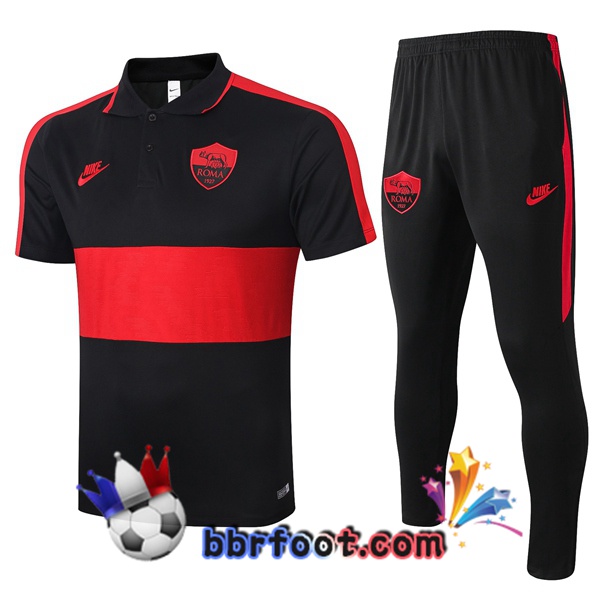 Polo Foot AS Roma + Pantalon Noir Rouge 20/21