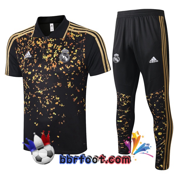 Polo Foot Real Madrid + Pantalon Noir Jaune 20/21