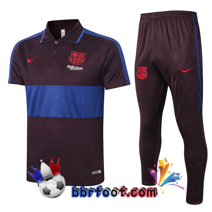 Polo Foot FC Barcelone + Pantalon Marron Bleu 20/21