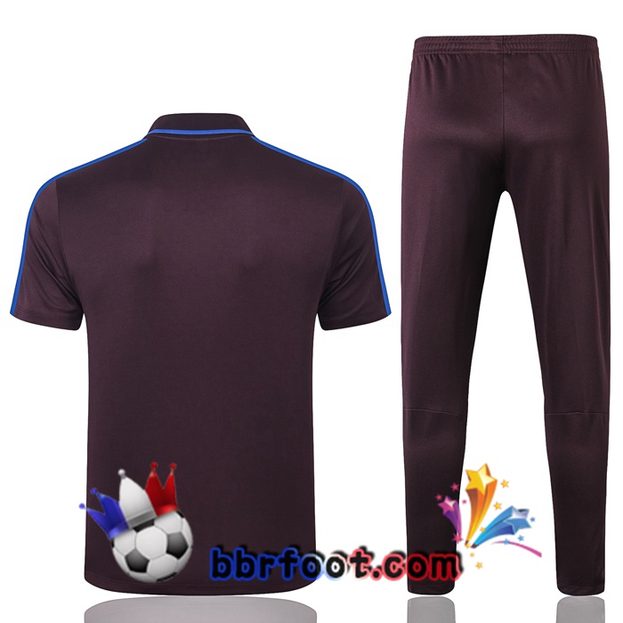 Polo Foot FC Barcelone + Pantalon Marron Bleu 20/21