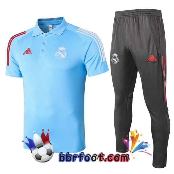 Polo Foot Real Madrid + Pantalon Bleu Clair 20/21