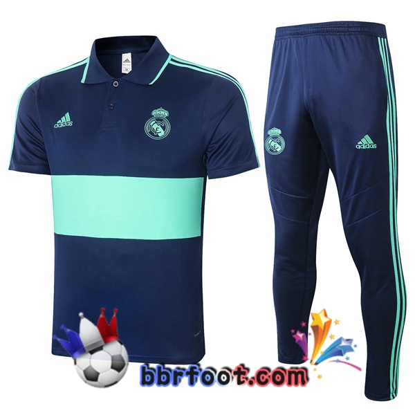 Polo Foot Real Madrid + Pantalon Bleu Vert 20/21