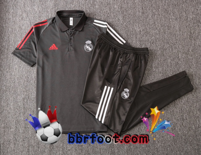 Polo Foot Real Madrid + Pantalon Gris Fonce 20/21