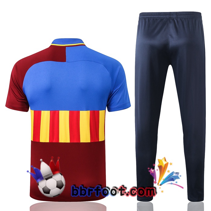 Polo Foot FC Barcelone + Pantalon Rouge Bleu 20/21