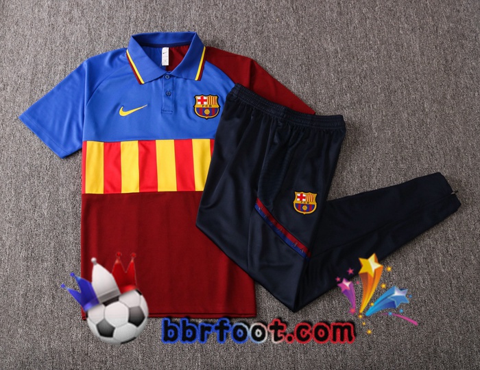 Polo Foot FC Barcelone + Pantalon Rouge Bleu 20/21
