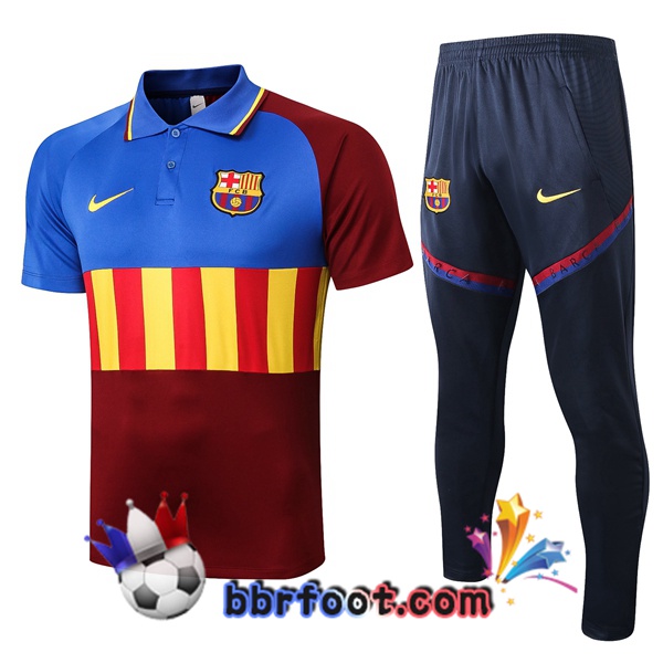 Polo Foot FC Barcelone + Pantalon Rouge Bleu 20/21