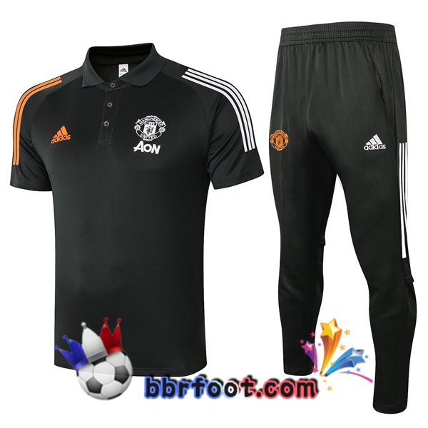 Polo Foot Manchester United + Pantalon Gris Fonce 20/21