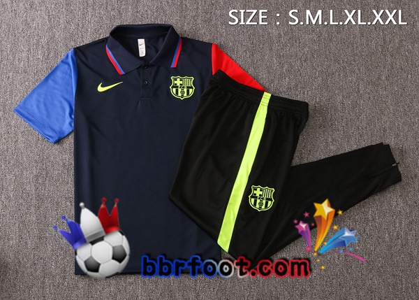 Polo Foot FC Barcelone + Pantalon Bleu Royal Rouge 20/21