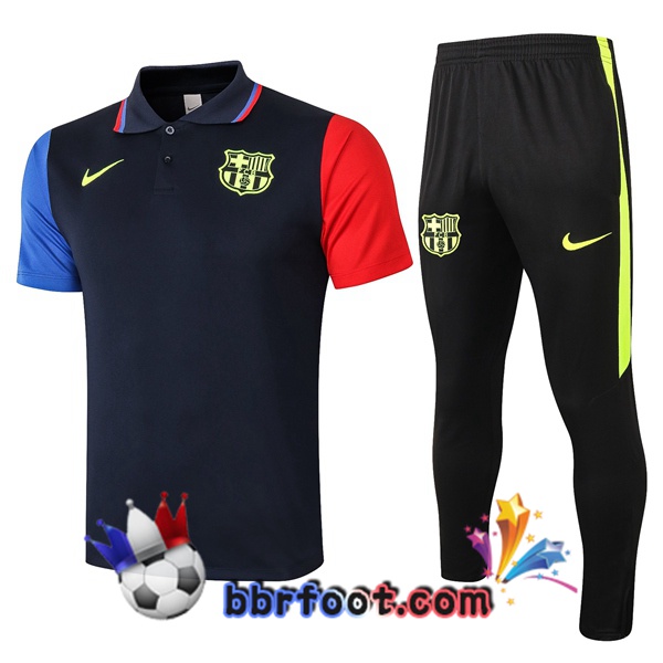 Polo Foot FC Barcelone + Pantalon Bleu Royal Rouge 20/21