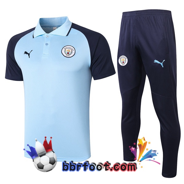 Polo Foot Manchester City + Pantalon Bleu 20/21