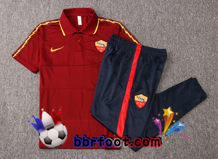 Polo Foot AS Roma + Pantalon Rouge Fonce 20/21