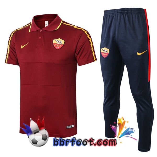 Polo Foot AS Roma + Pantalon Rouge Fonce 20/21