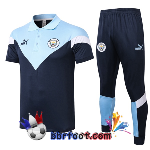 Polo Foot Manchester City + Pantalon Bleu 20/21