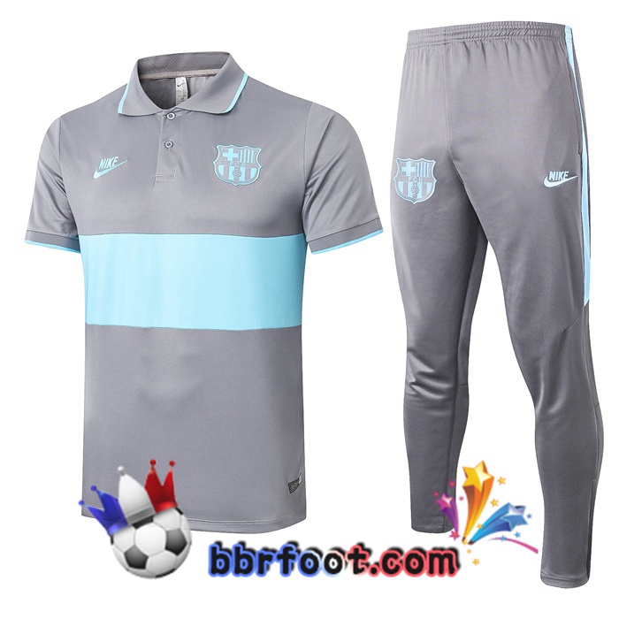 Polo Foot FC Barcelone + Pantalon Gris Vert 20/21