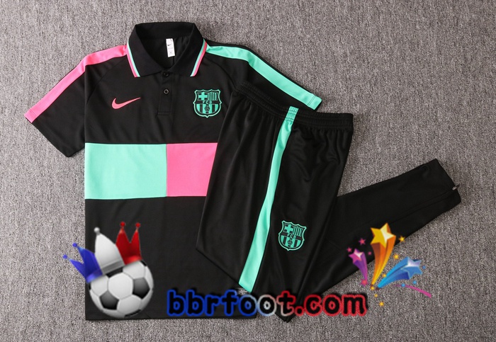 Polo Foot FC Barcelone + Pantalon Noir Vert Rose 20/21
